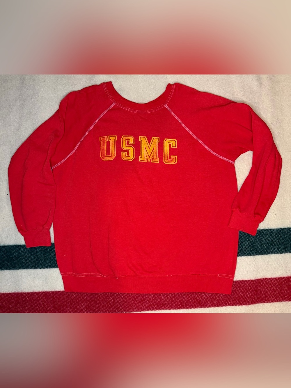 VTG 60s/70s United States Marine Corps  Red Raglan Crewneck Sweatshirt XL